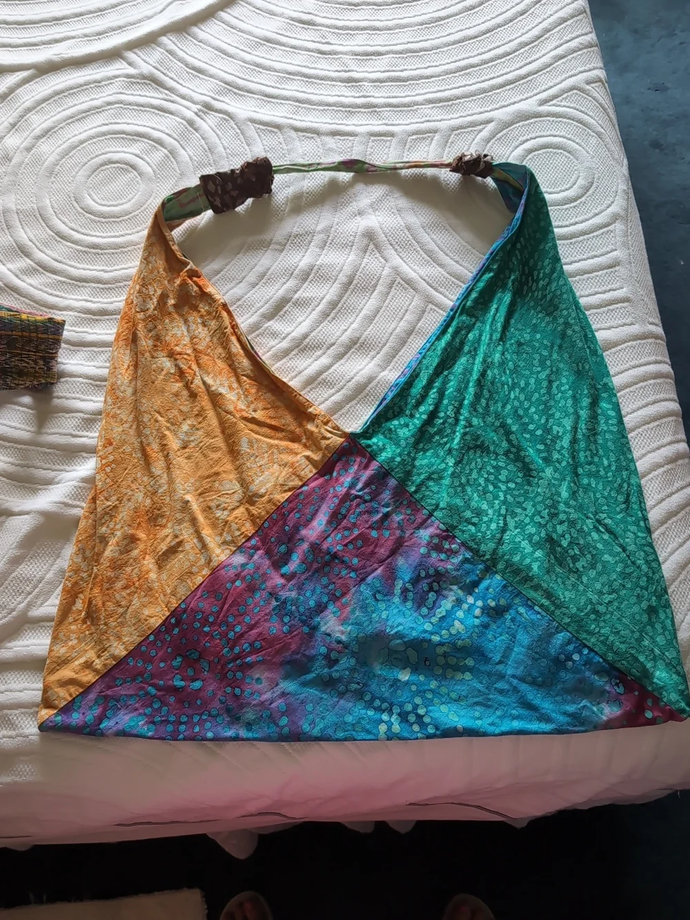 Colorblock Boho Triangle Bag - Teal, Orange, Purple